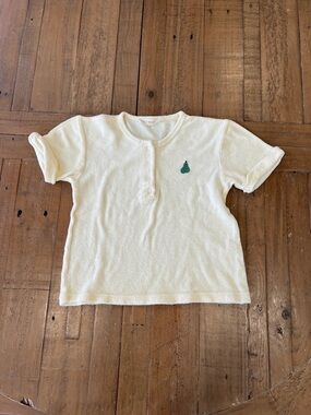 Fin & Vince yellow Terrycloth pear embroidered snap front tee shirt 2-3 years